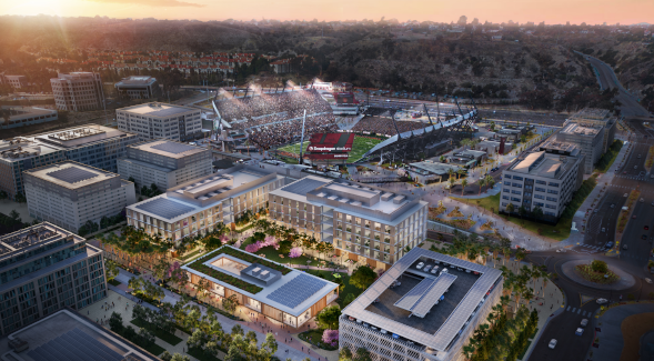 SDSU Center for Community Energy and Environmental Justice plans to establish its home at SDSU Mission Valley’s Innovation District. (LPC West; Design: Lever / FPBA / JCFO; Image by E Studio Nod)